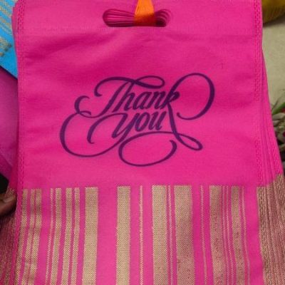 Pink bag with golden line print| D Cut bags