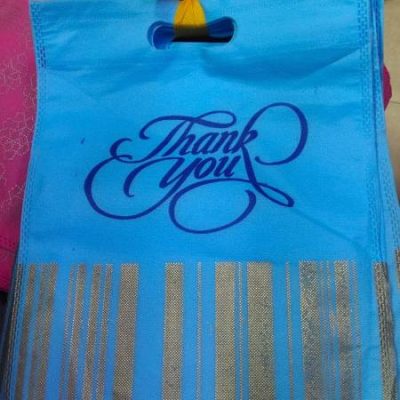 Blue bag with golden line print| D Cut bags