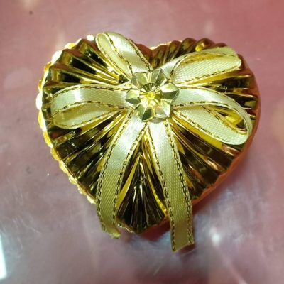 Heart shape golden plastic box with ribbon | Return gift box